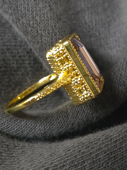 Rectangle Baby Pink Stone Gold ring