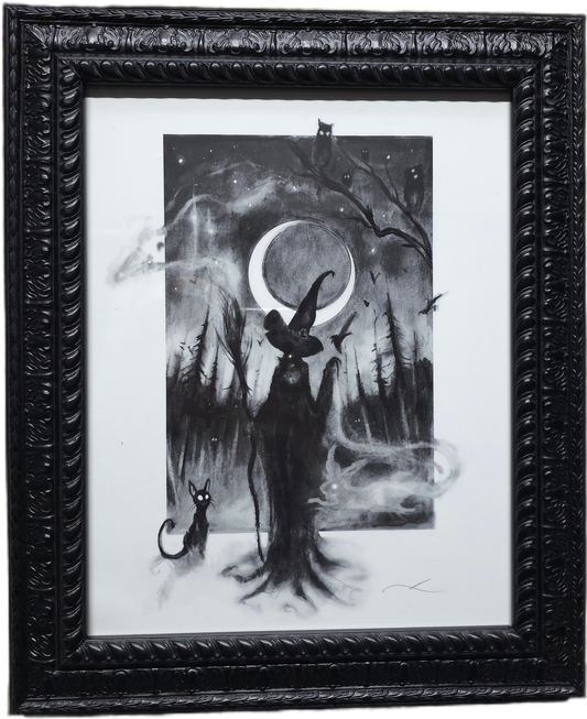 Spellbound Seance: 11x14 Framed Witch and Cat Print