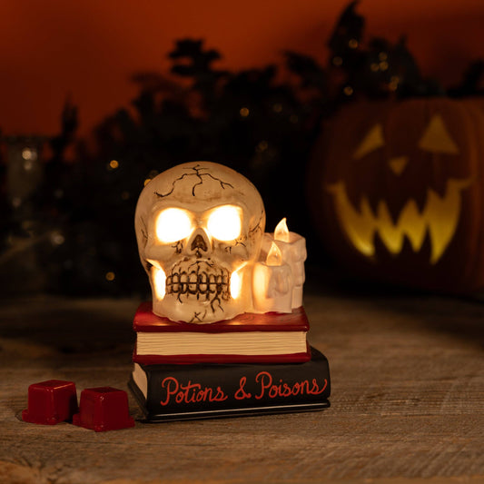 Deathly Library  LIT Skull with Books Fragrance & Wax Electric Warmer