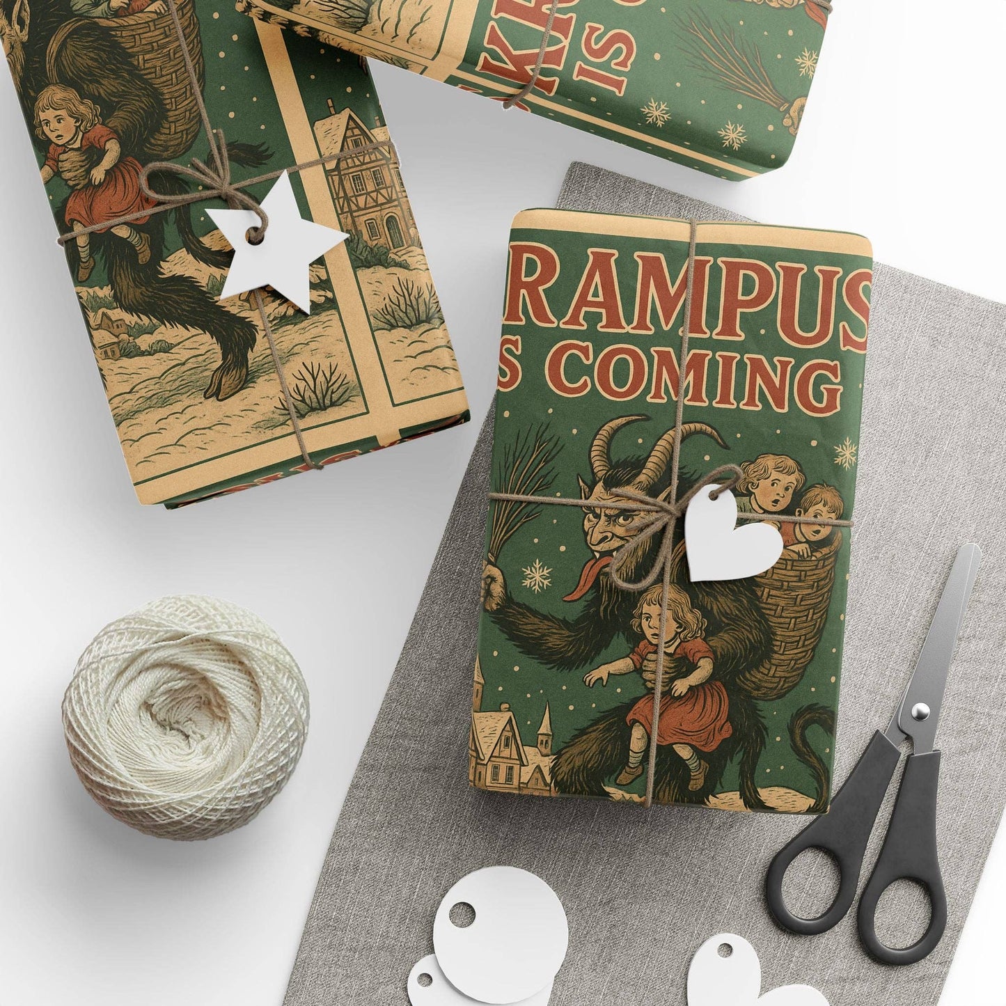 Vintage Style Krampus is Coming Gift Wrapping Paper Roll