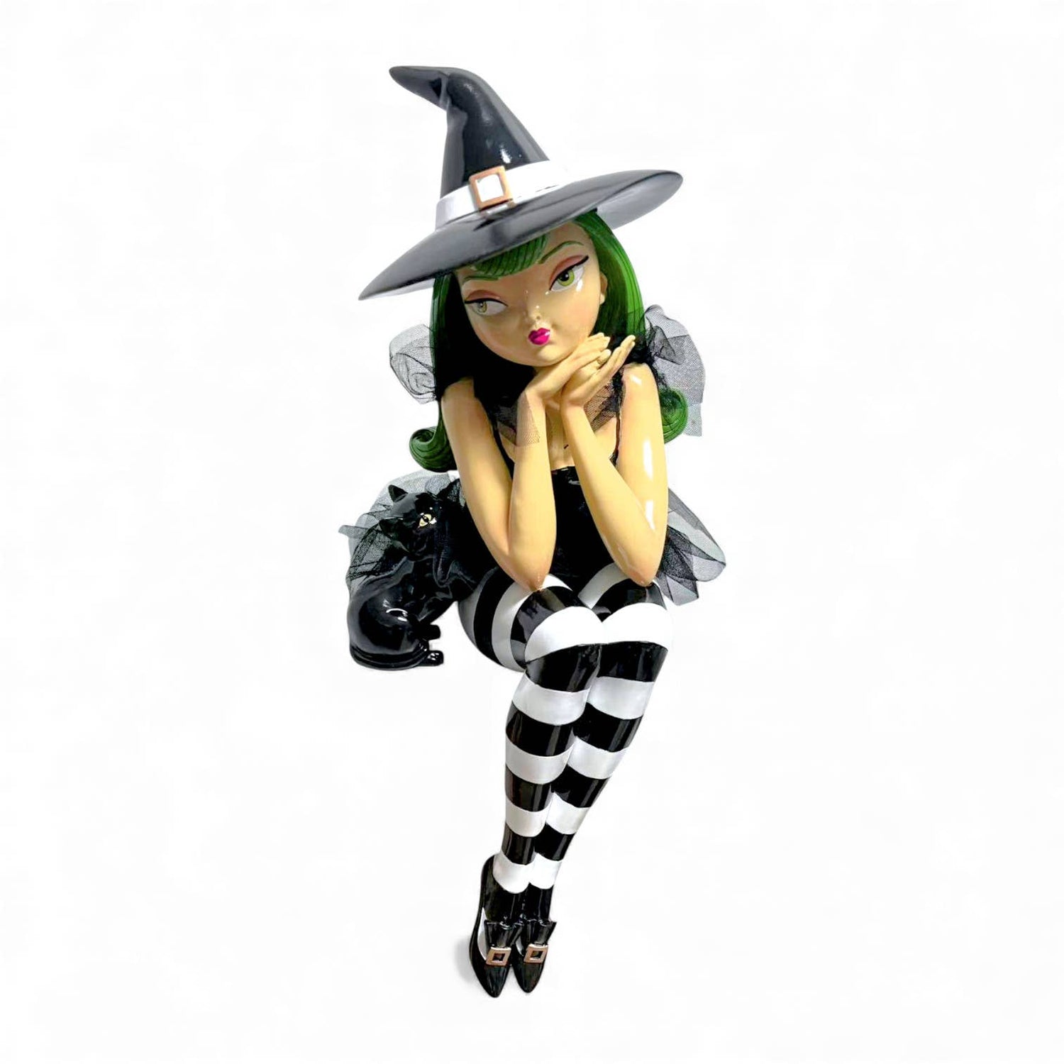 23in Green Haired Shelf Sitting Witch Home Decor - Gothic & Alternative Gift - Haunted