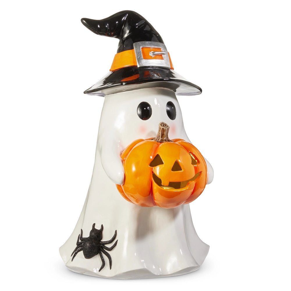 24-Inch Ghost Holding Lighted Pumpkin Halloween Decoration Home Decor - Gothic & Alternative Gift - Haunted