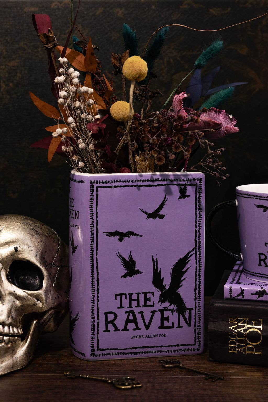 Large Book Shaped Vase, The Raven in Purple