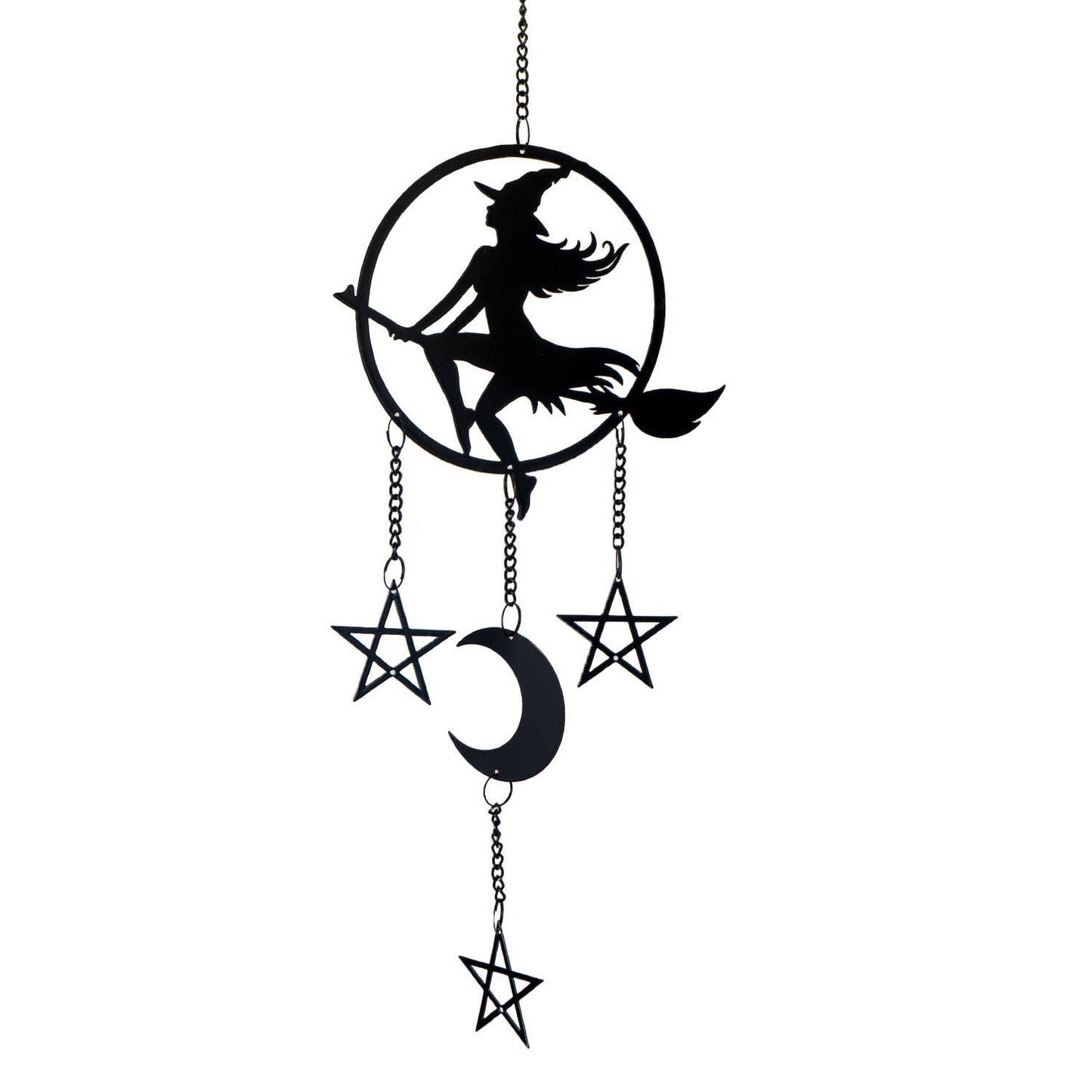 Vintage Witch Riding Broomstick by Moonlight Metal Hanging Indoor Outdoor Decoration