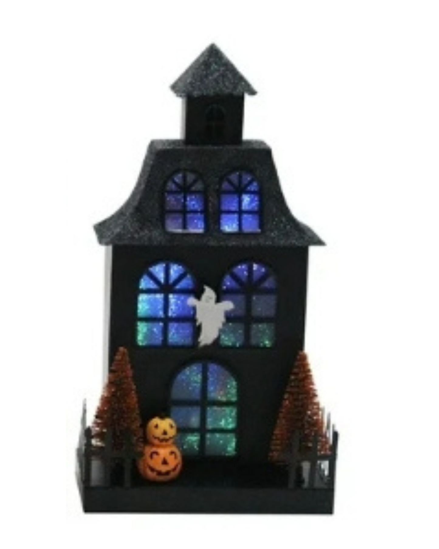 Lit Metal Haunted Houses Sparkly Witch, Bats Ghost Designs