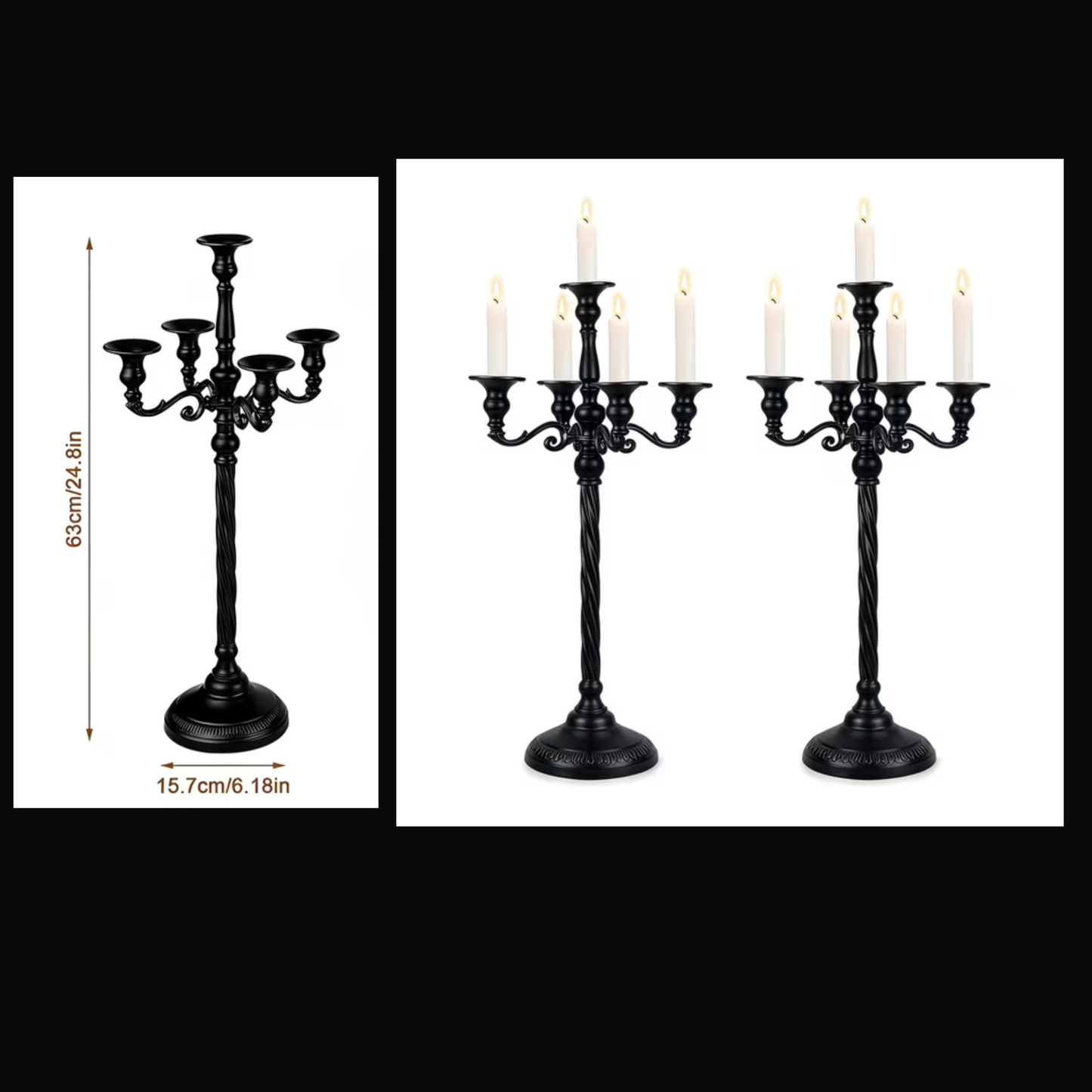 Black Victorian Tall Goth 5 Light Candelabra