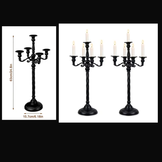 Black Victorian Tall Goth 5 Light Candelabra