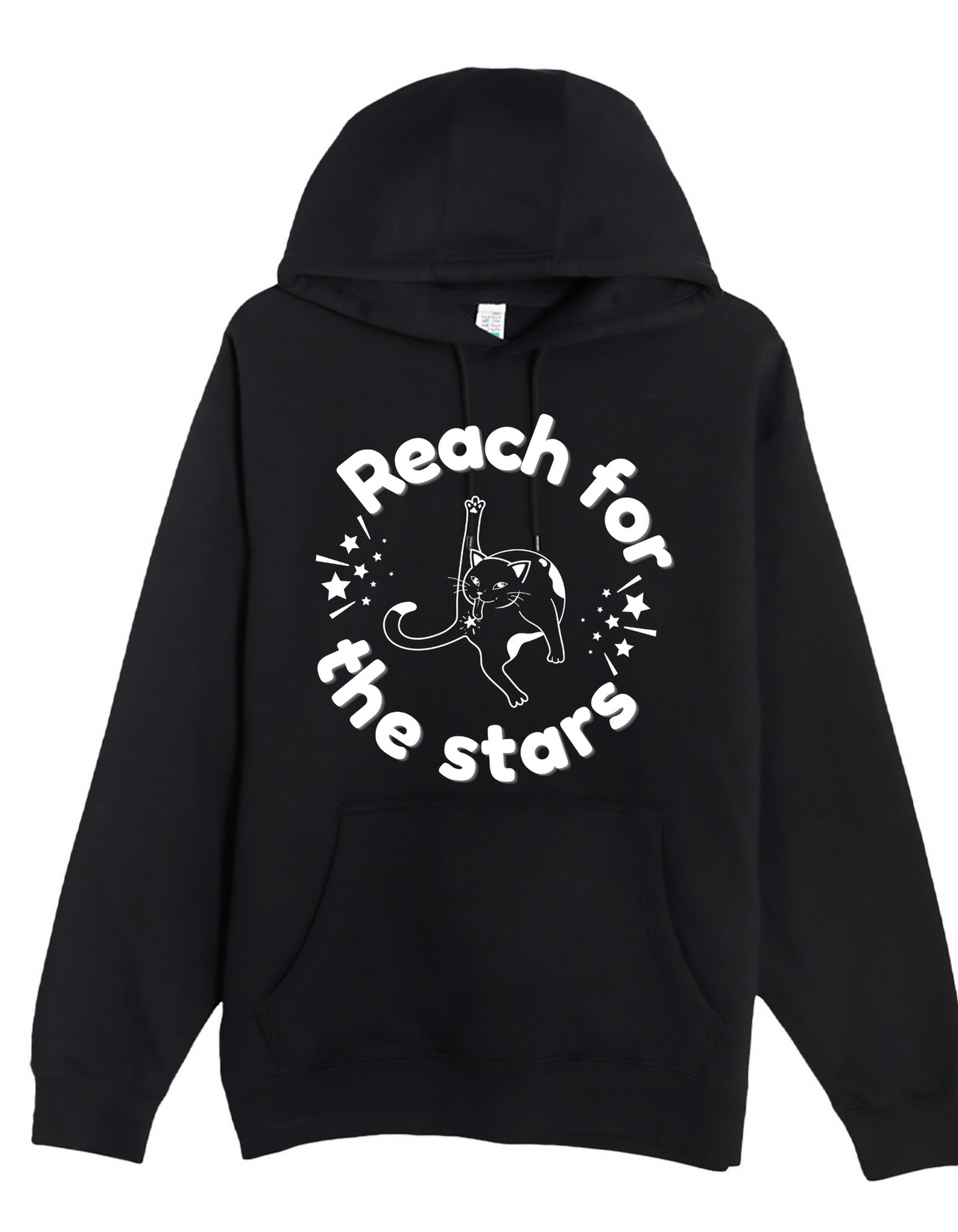 Reach for the Stars FUNNY CAT Custom Black Hoodie Sweatshirt Pullover