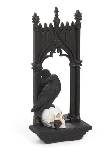 Cathedral Raven with Skull and Rose Mirror Shelf Tall