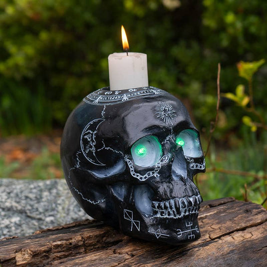 Ouija Skull Candleholder W/LED Eyes