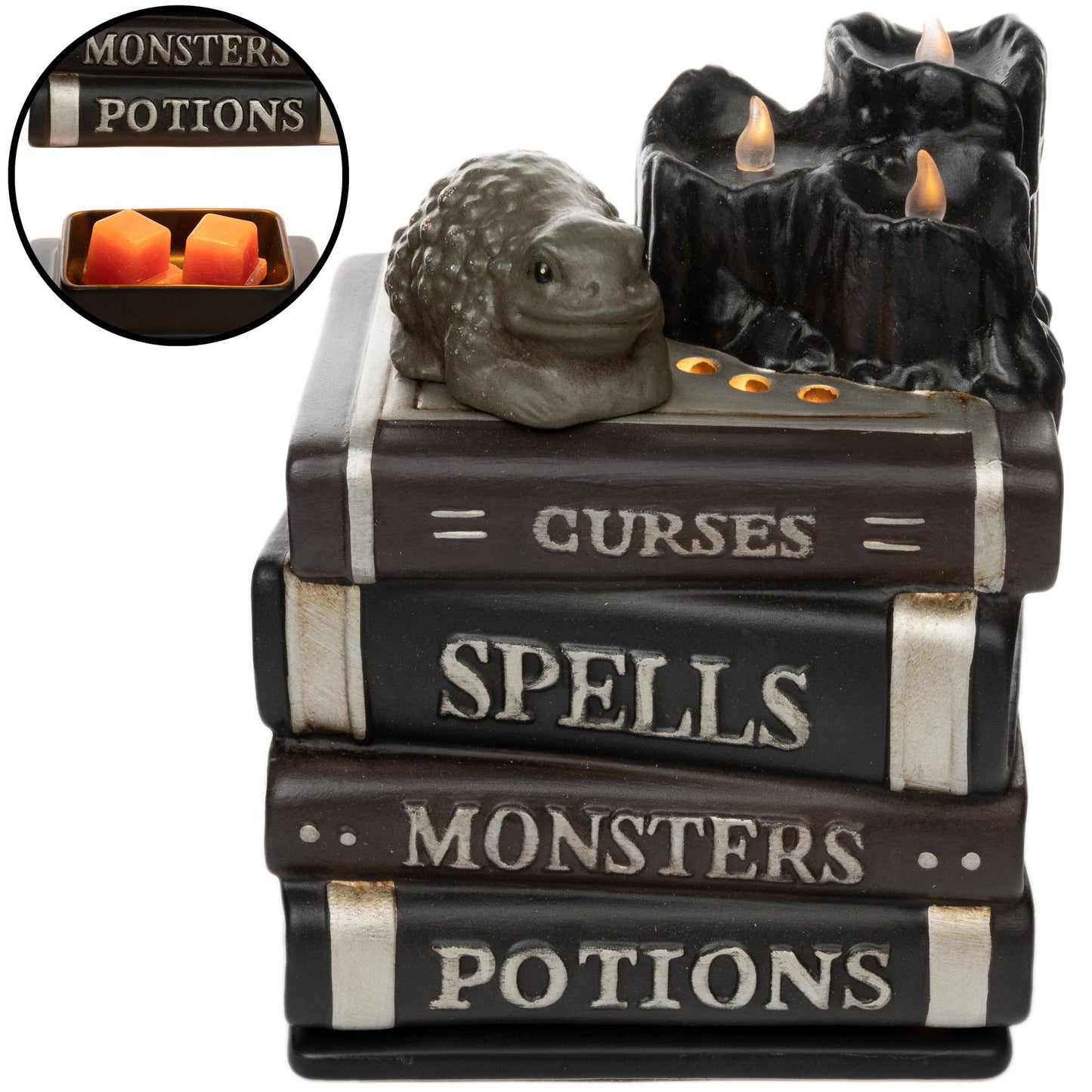 Book of Spells, Book Stack with Melting Candle Halloween Fragrance & Wax Electric Warmer
