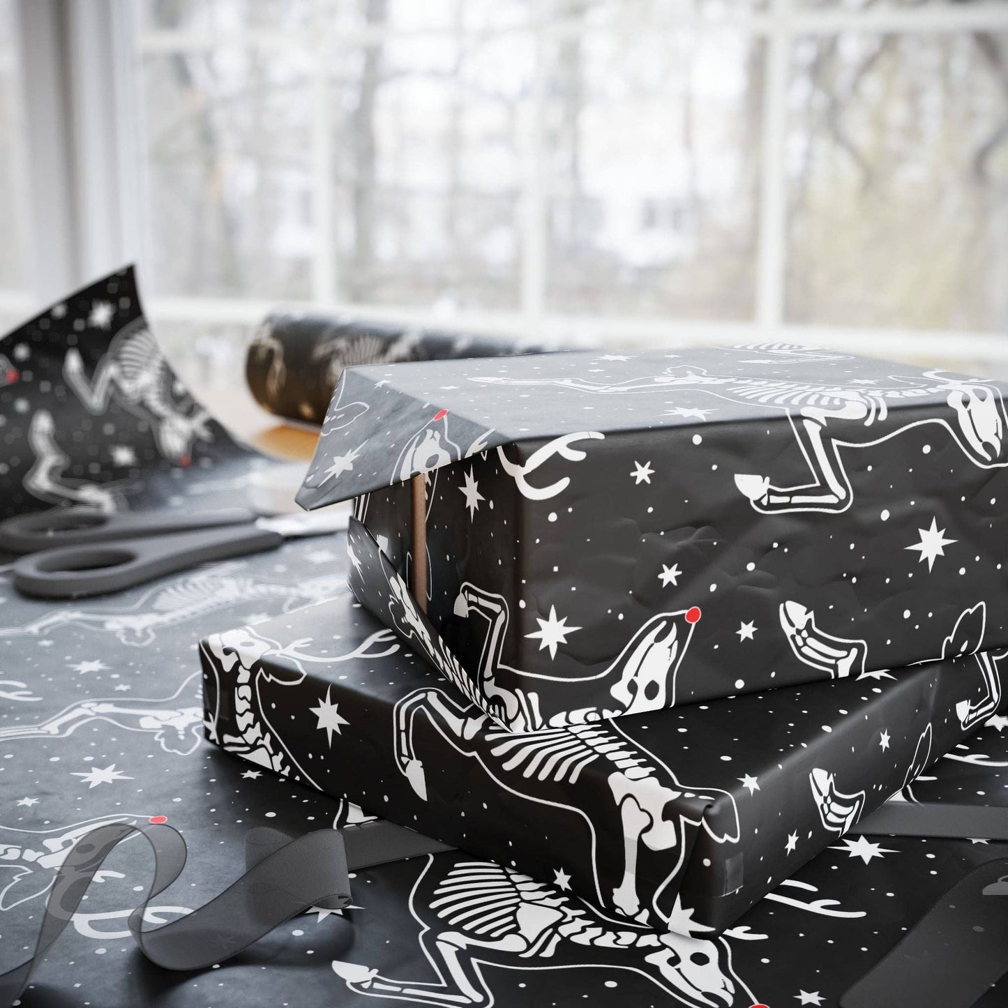 Dead Nose Skeleton Reindeer Gift Wrapping Paper Roll
