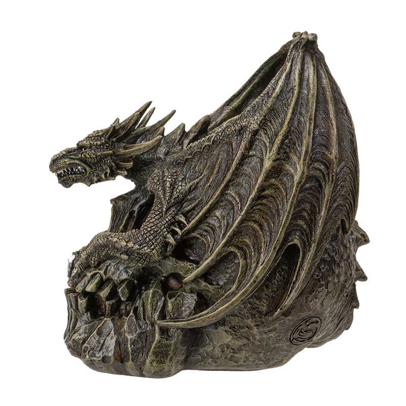 Draco Dragon and Skull Figurine – Gothic Cold Cast Resin Decor