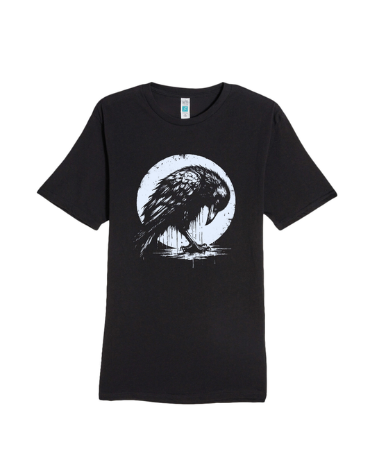Raven With Moon Graphic T Shirt Goth Poe Crow