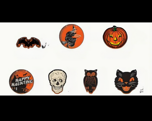 Vintage Halloween Garland Banner Spooky, Black Cat, Skull, Bat, Witch