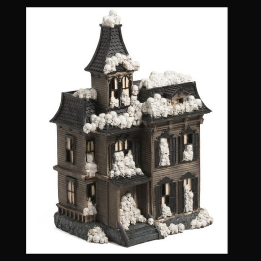 XL LIT Haunted House With Skulls Statue