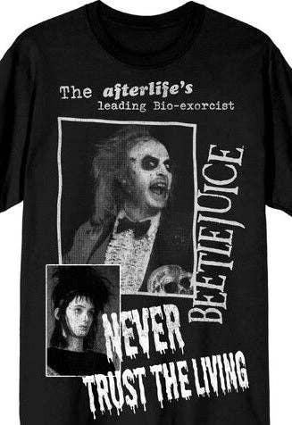 Beetlejuice Never Trust The Living Photo Art Black T-shirt: Black / XL