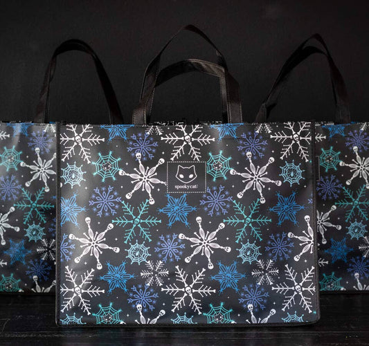 Gothic Snowflake Tote Bag Large Skull Snowflake Whimsigoth Creepmas