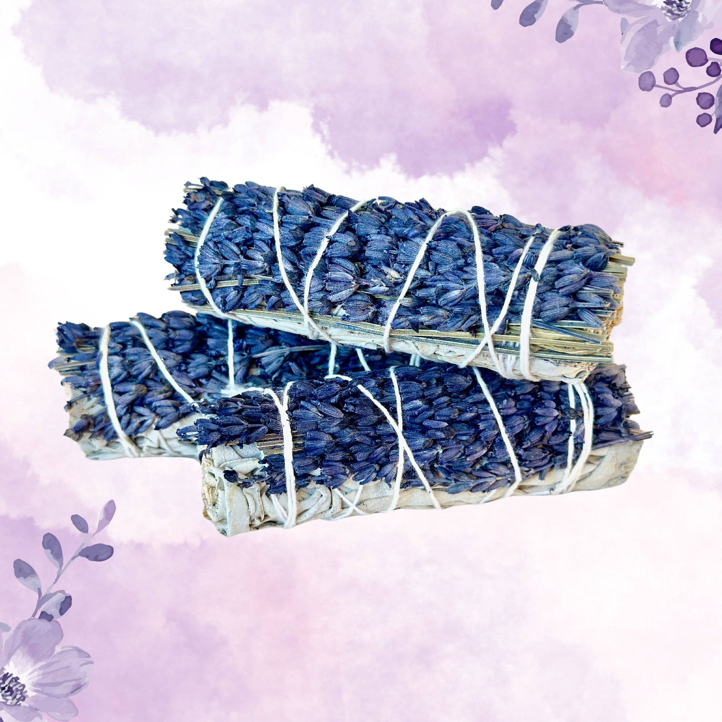 White Sage Lavender Flowers Smudge Stick