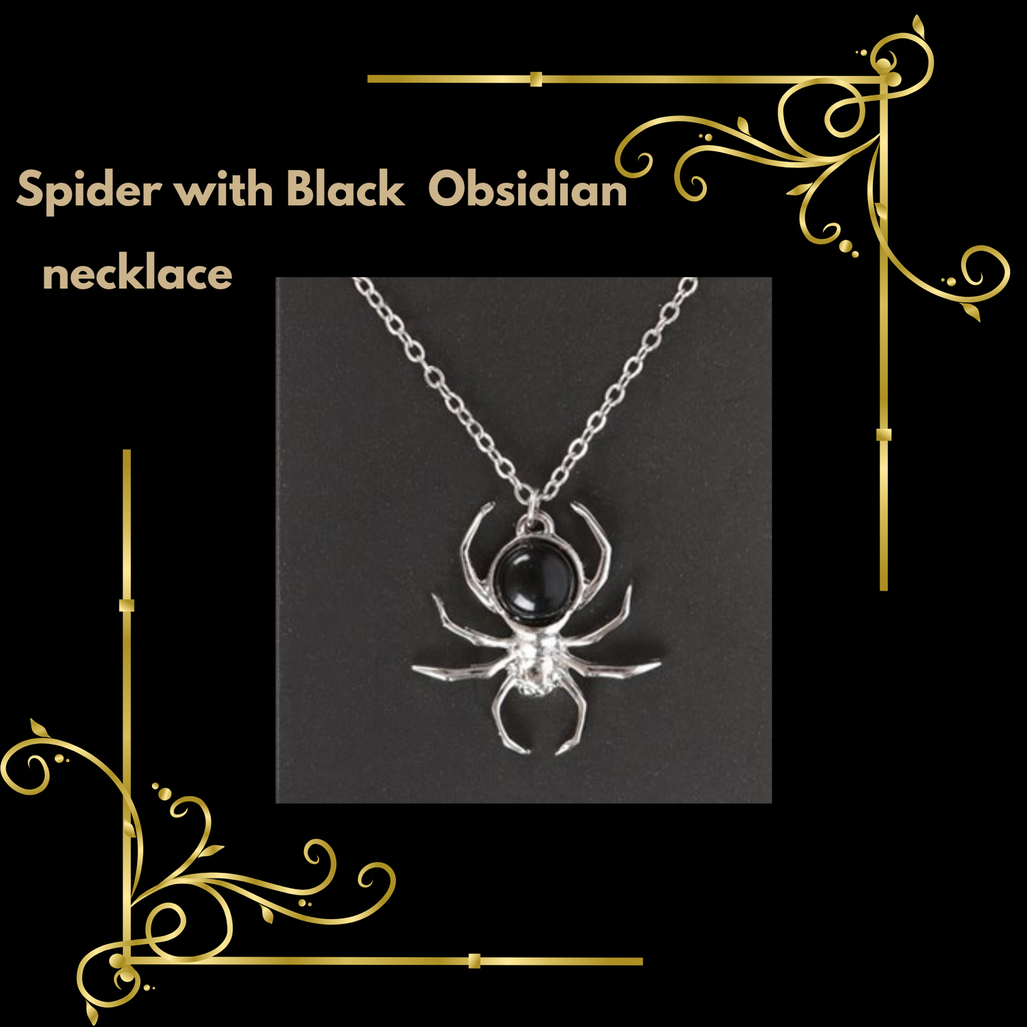 Black Obsidian Spider Jewelry Bracelet, Earrings, Necklace