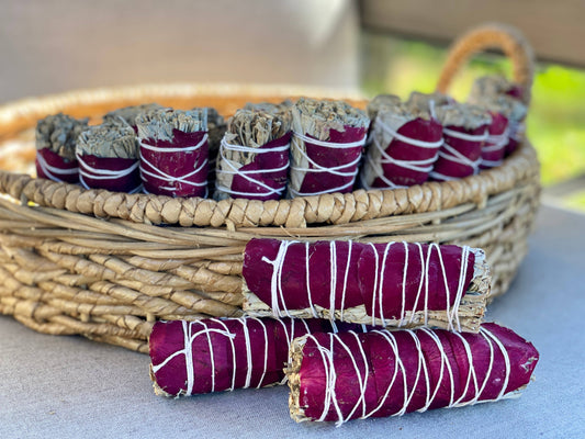 White Sage Dried Red Rose Petals Smudge Stick