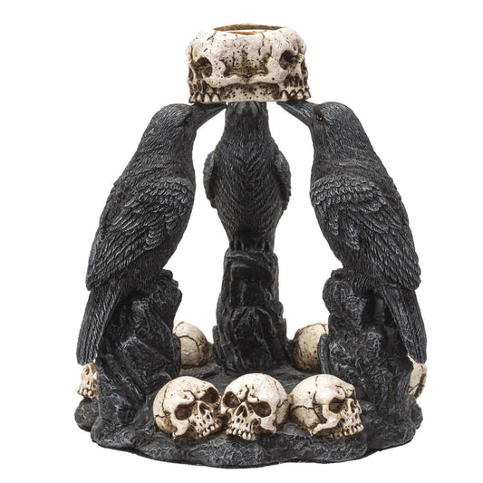 Raven Holding Skulls Backflow Incense Burner Holder