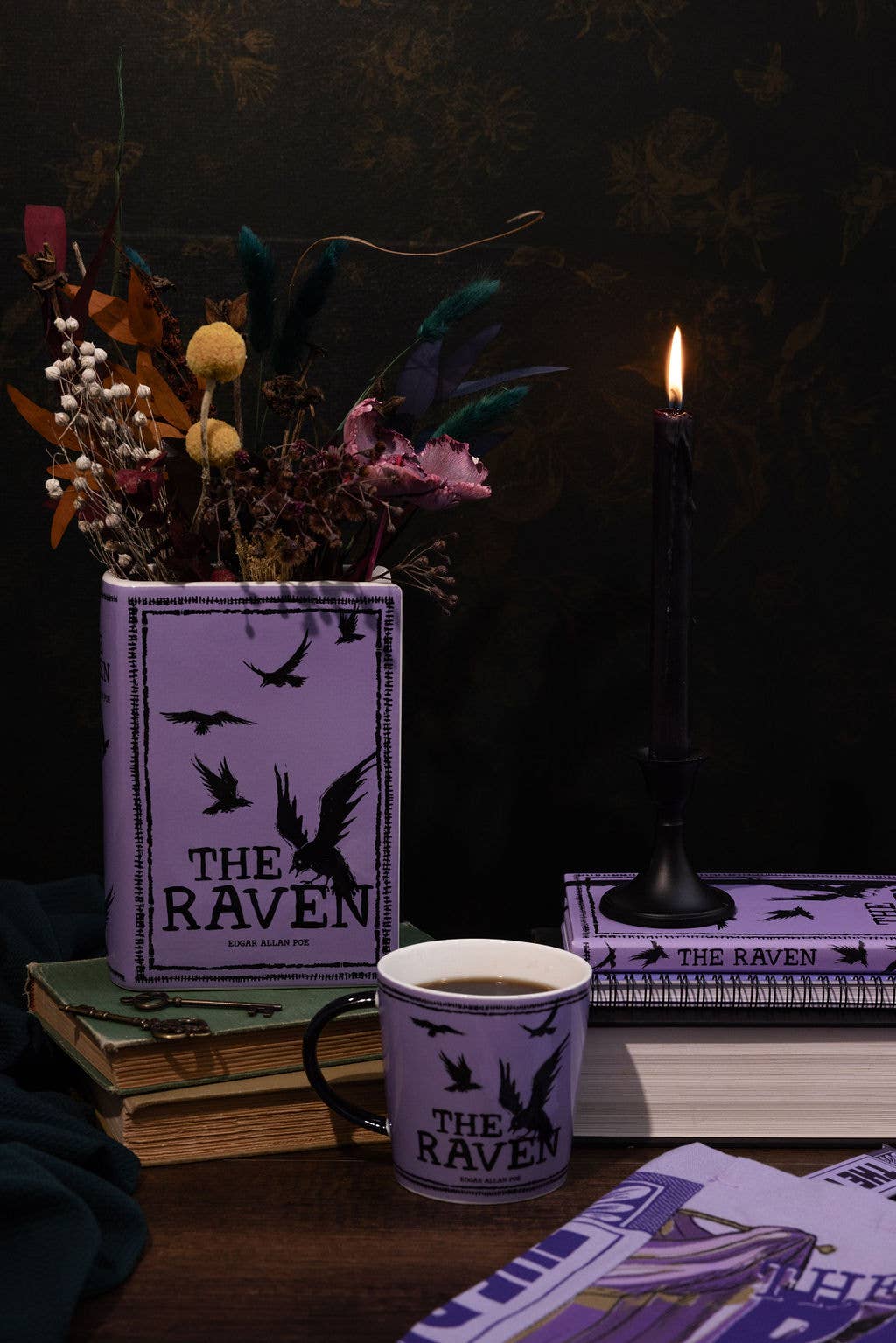 Large Book Shaped Vase, The Raven in Purple