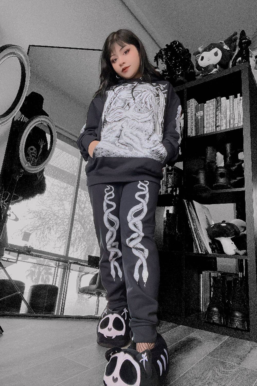 Kitten Cat Skeleton  Goth Slippers Skelekitty Slippers Size Med/Large