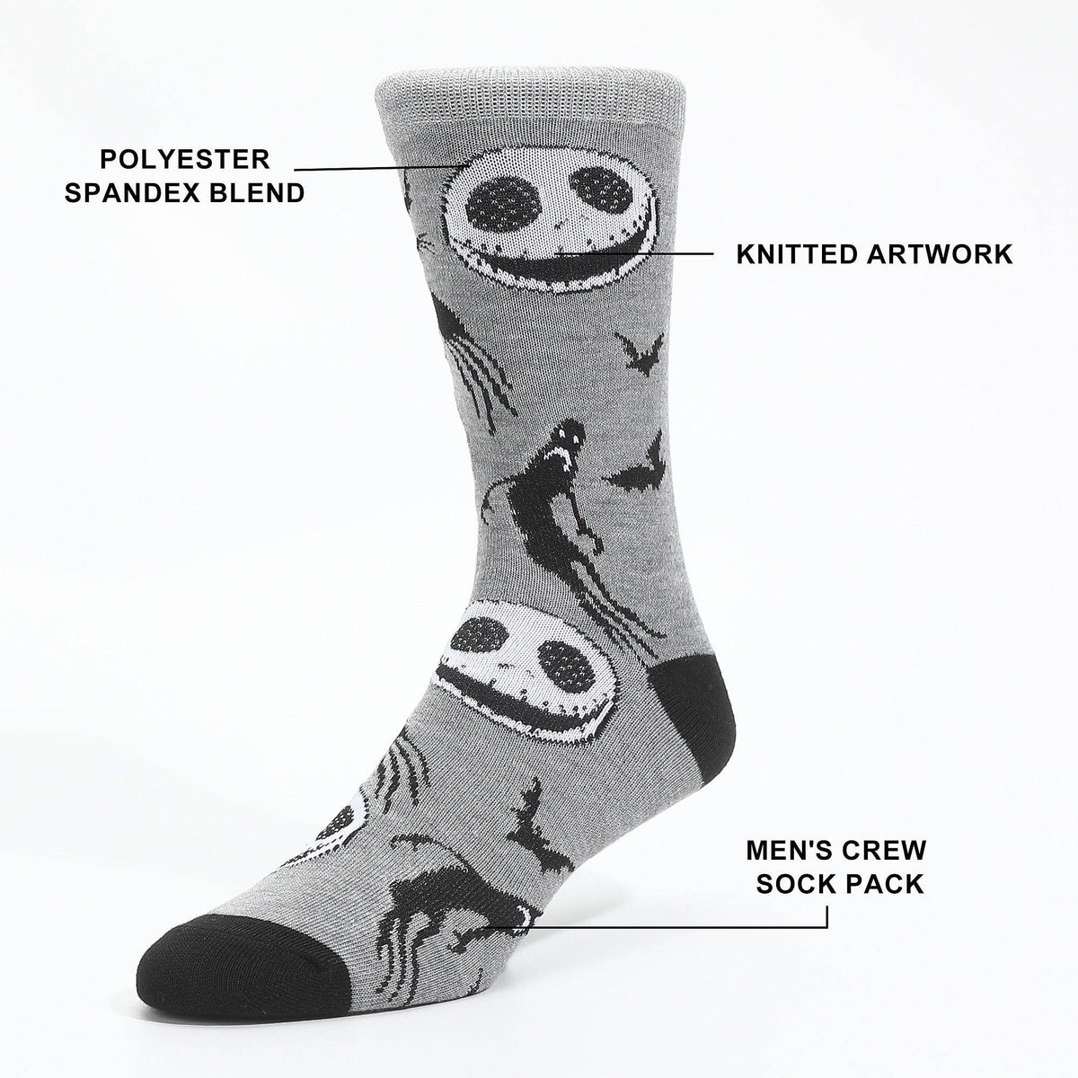 Nightmare Before Christmas Jack Skellington & Zero Crew Socks, 5-Pack