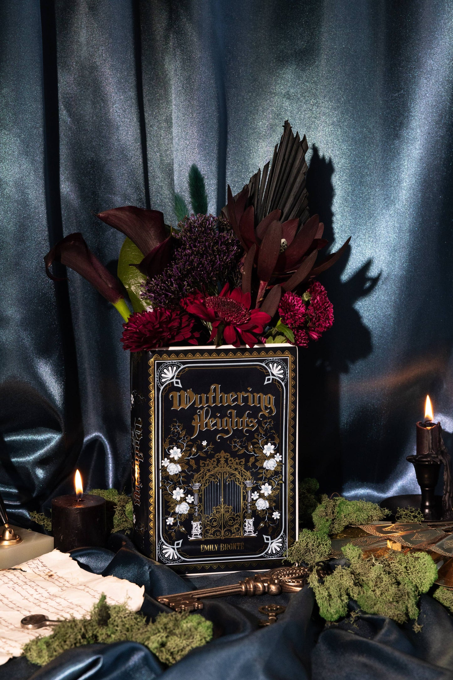 Large Book Shaped Vase, Wuthering Heights with Shiny Gold Accents