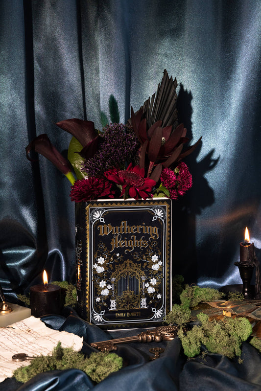 Large Book Shaped Vase, Wuthering Heights with Shiny Gold Accents