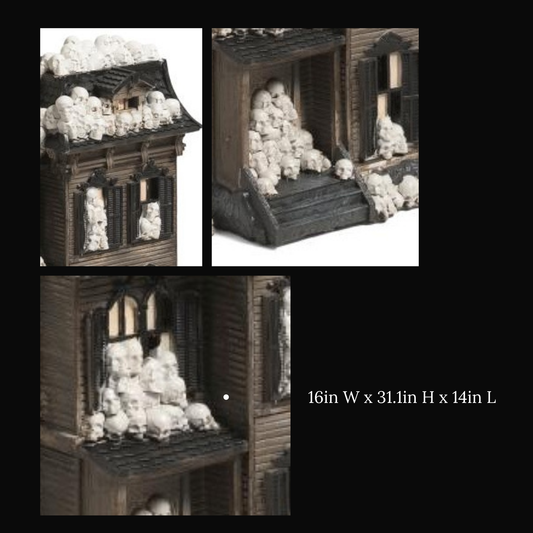 XL LIT Haunted House With Skulls Statue