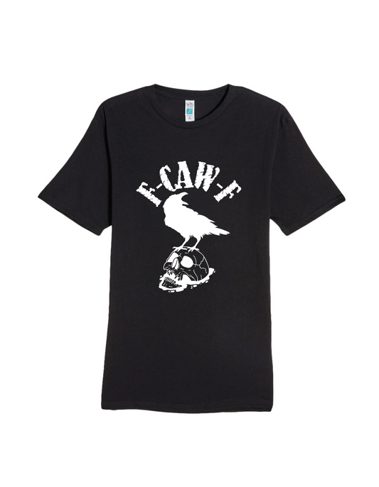 F-Caw-F Raven on Skull Graphic T Shirt Goth Poe Crow