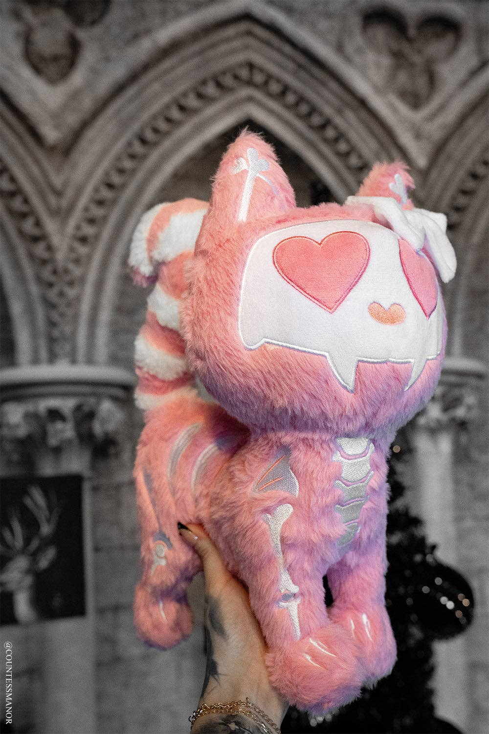 Goth Valentine Skeleton Kitty Smitten Kitten Plush Pink Cat