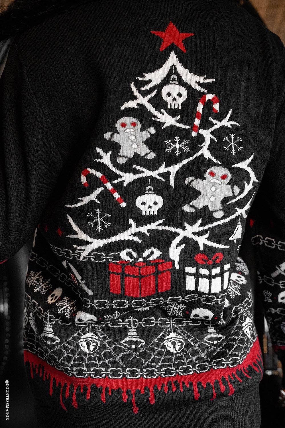 Krampusnacht Knit Xmas Sweater Goth Creepmas Skull Spiderweb Tree