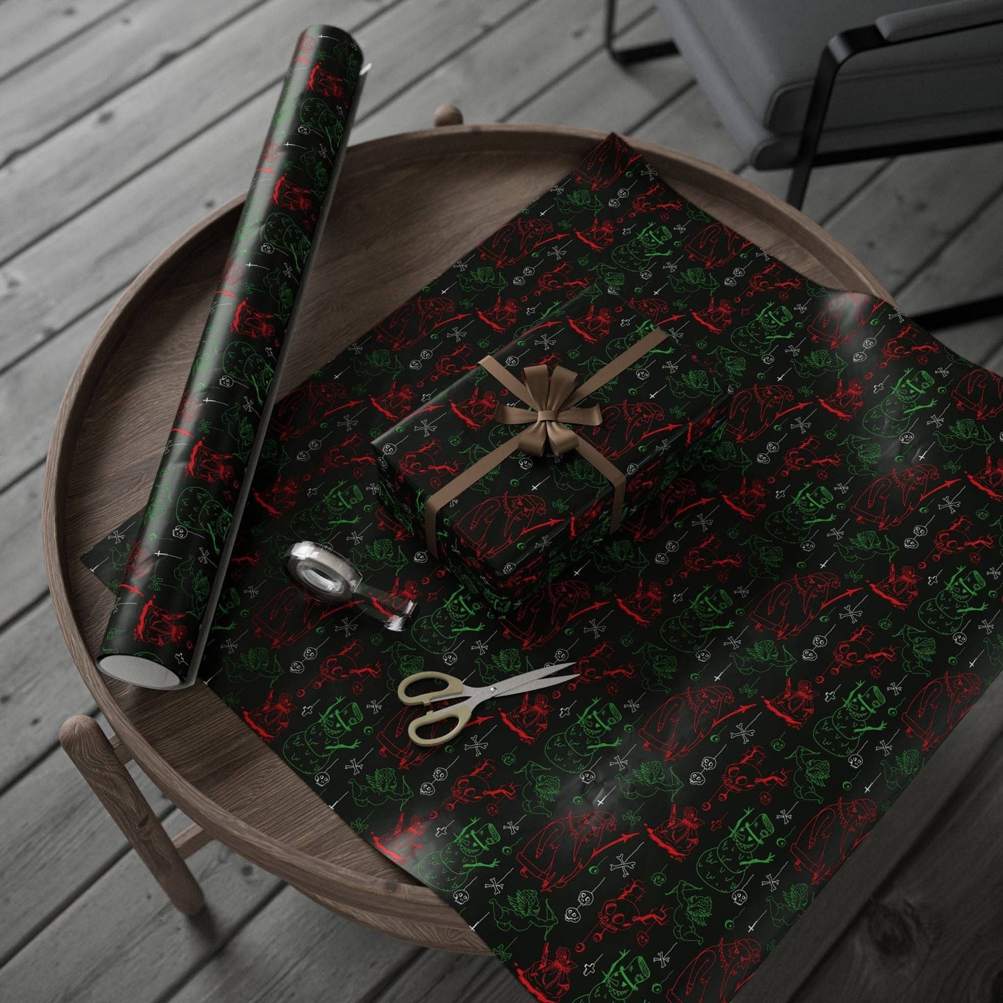 Creepmas Cheer Creepy Santa, Snowman, Skull Gift Wrapping Paper