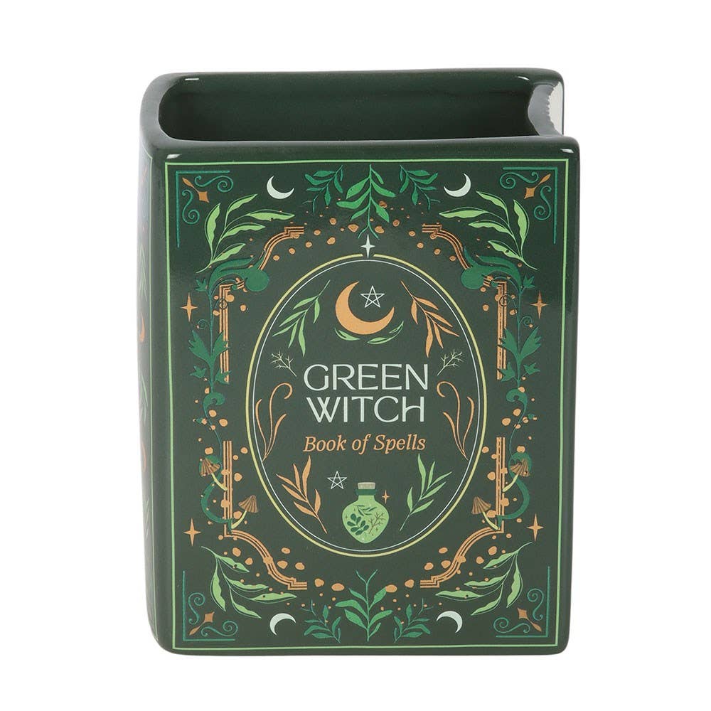 Green Witch Book Shaped Flower Vase