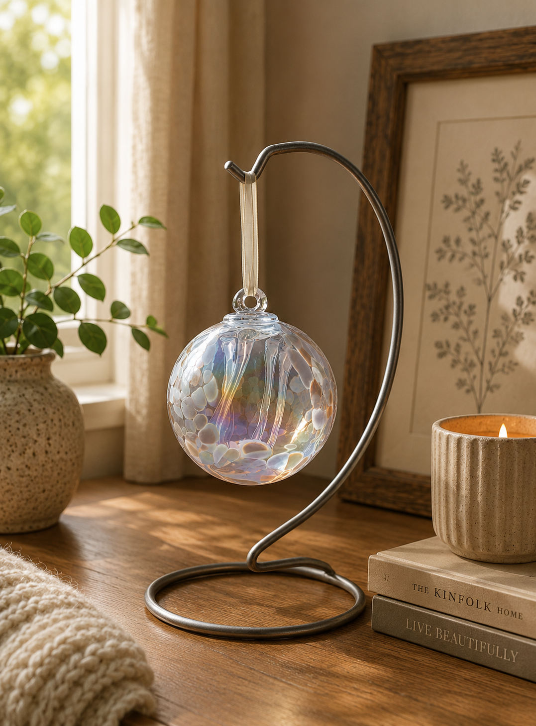 White Glass Spirit Ball – 3.93 inches Handcrafted Hanging Ornament