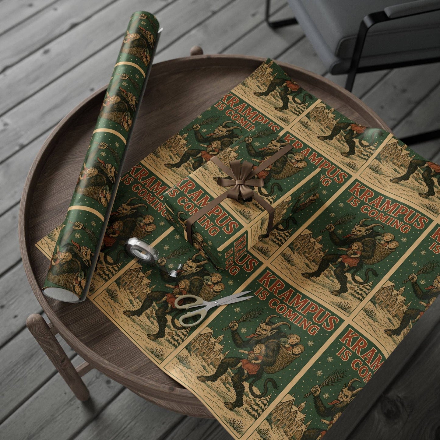 Vintage Style Krampus is Coming Gift Wrapping Paper Roll
