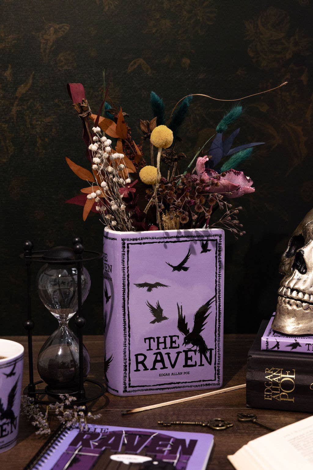 Large Book Shaped Vase, The Raven in Purple