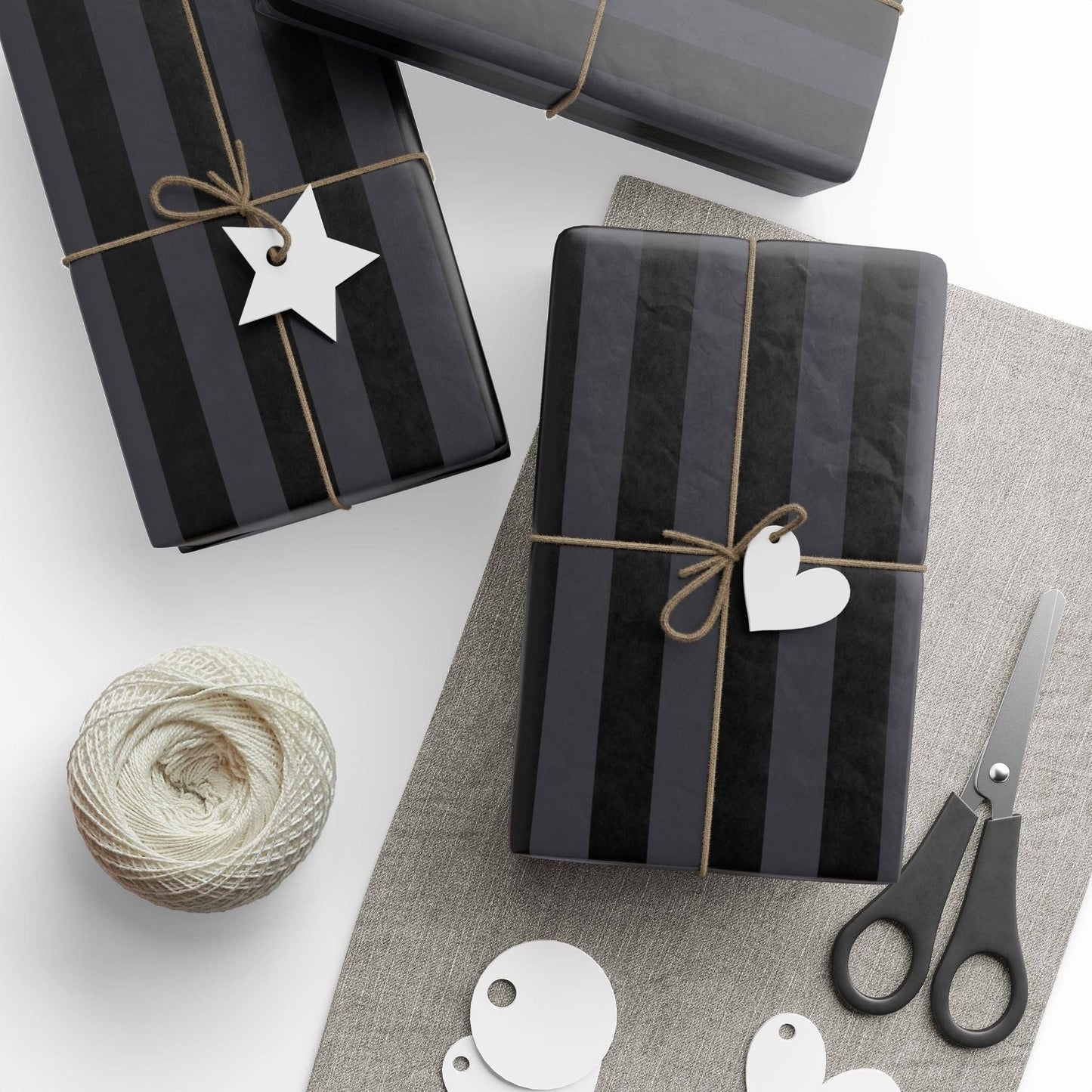 Nevermore Black and Grey Striped Spooky Gift Wrapping Paper Roll