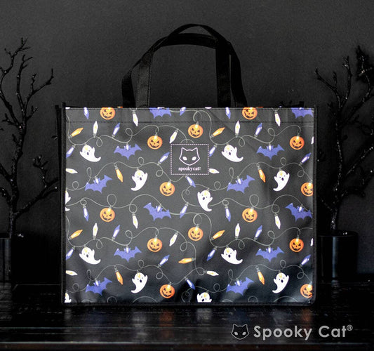 Halloween Lights Ghost Pumpkin Bat Tote Bag Large Creepmas