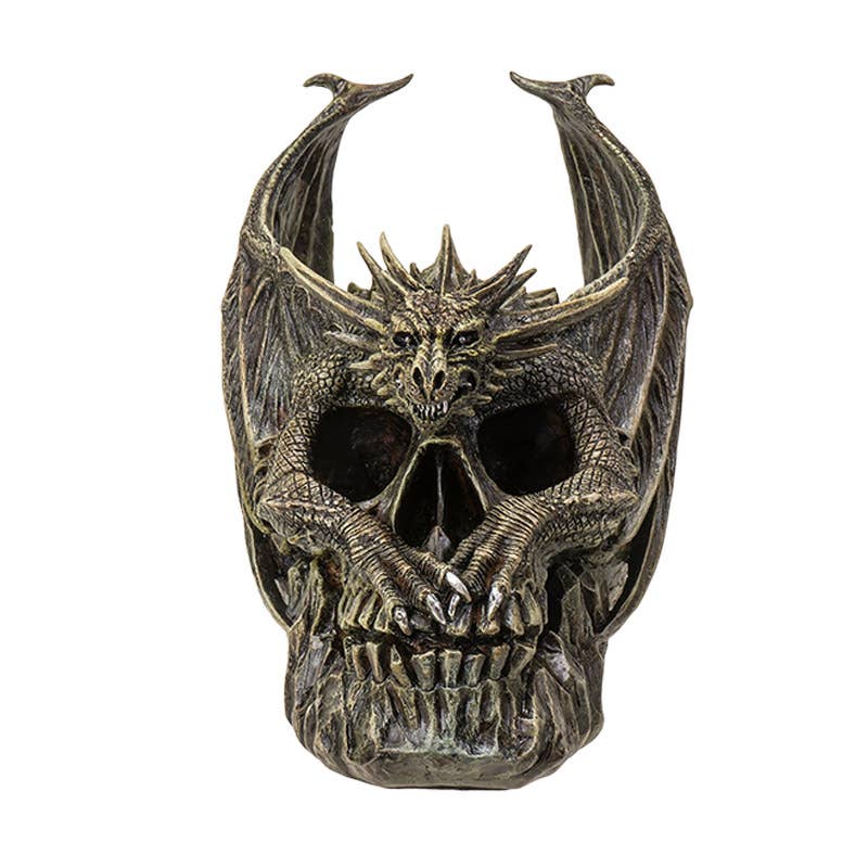 Draco Dragon and Skull Figurine – Gothic Cold Cast Resin Decor