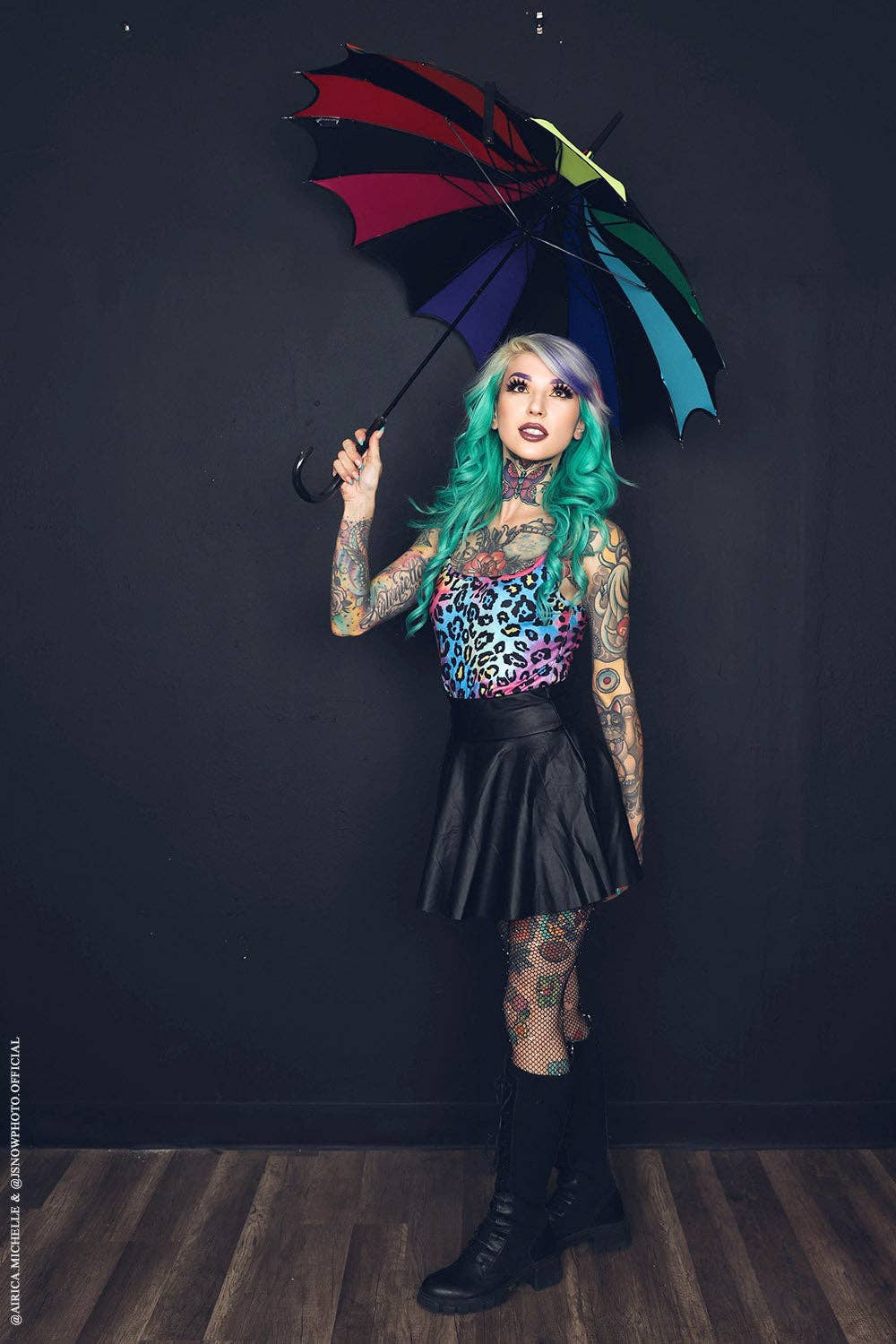 Rainbow Batwing Pagoda Umbrella Goth