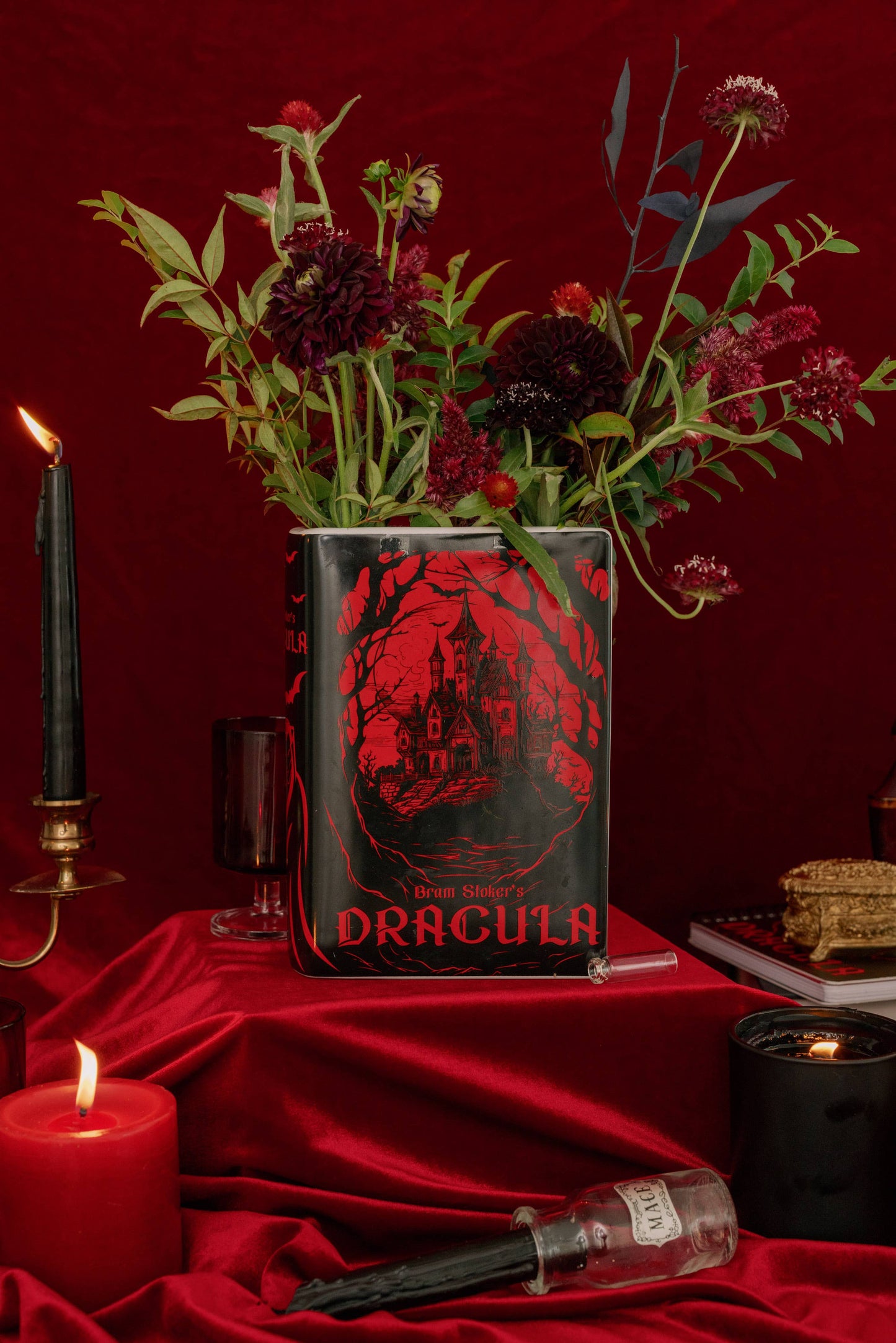 Large Book Shaped Vase, Dracula in Blood Red