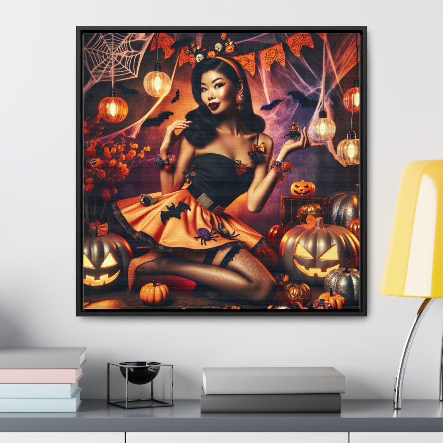 Halloween Pin Up Girl Wall Art on Canvas with Frame