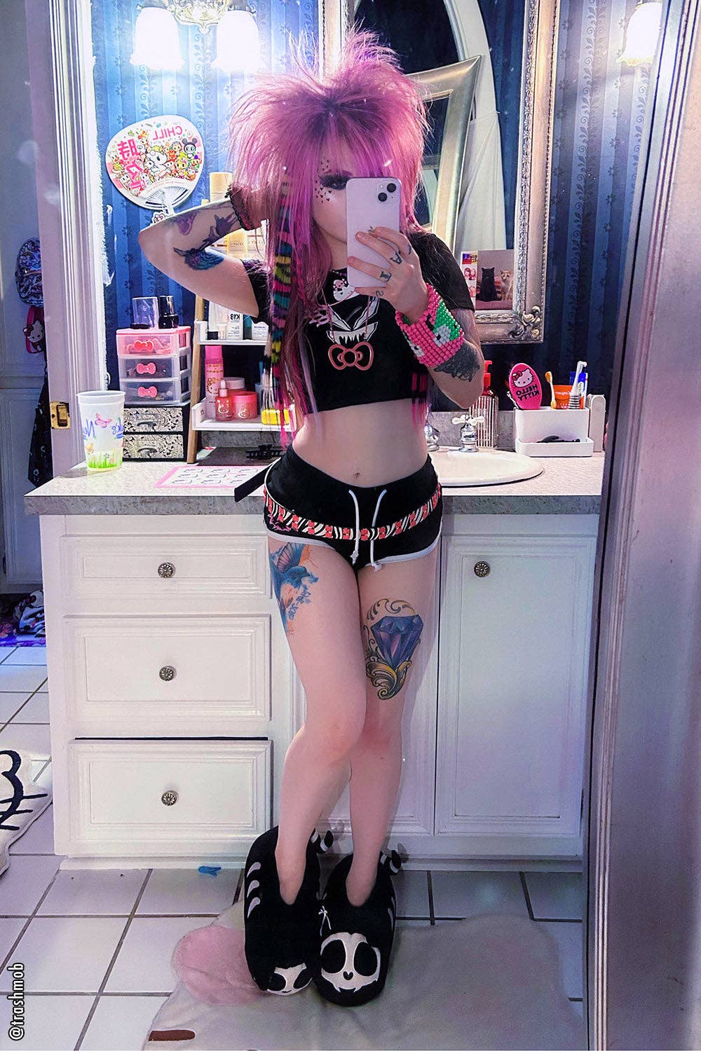 Kitten Cat Skeleton  Goth Slippers Skelekitty Slippers Size Med/Large