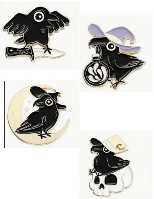 Cartoon Gothic Crow Enamel Pin Raven