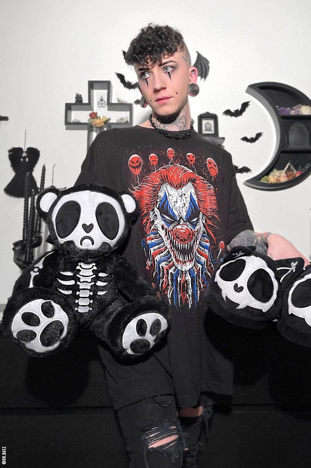 Grumpy Bones Bear Plush Toy Holiday Creepmas Gothmas Christmas Spooky Gift