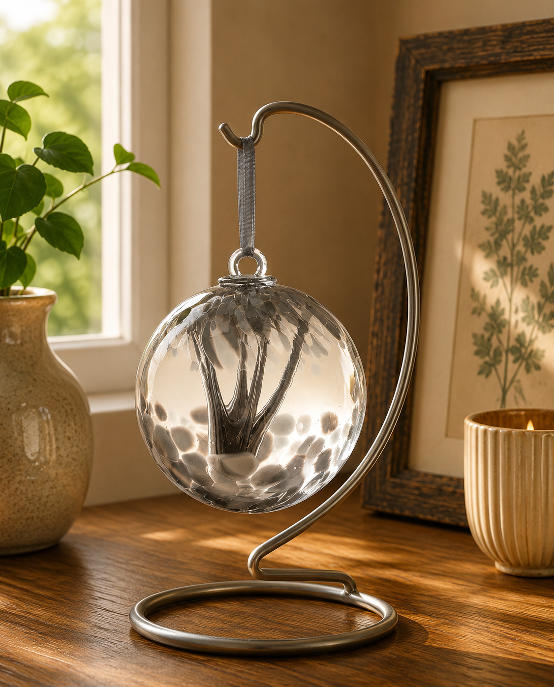 Pastel Silver Glass Spirit Ball – 5.91-Inch Hanging Ornament